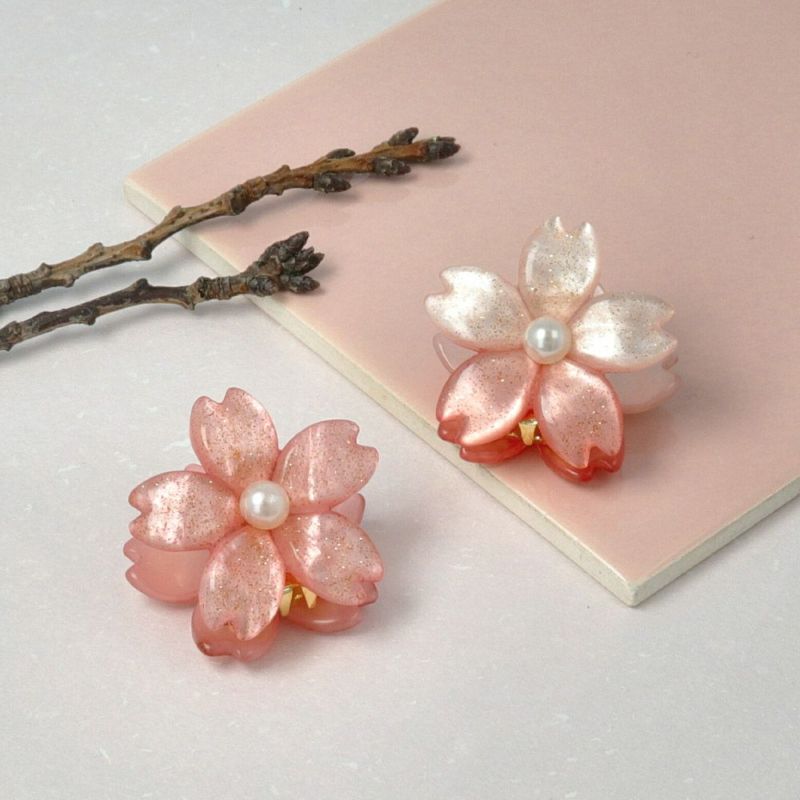 ヘアクリップ 桜 ラメ パール ミニ バンスクリップ – OSEWAYA