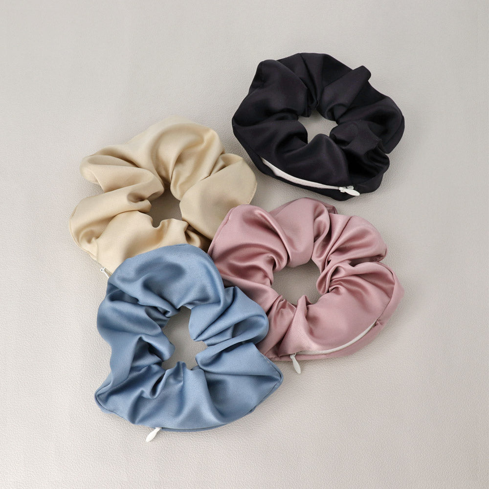 シュシュ chouchou pouch ファスナー ポーチ付き サテン カラー