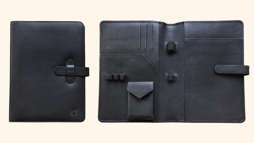 本革ノートカバー A5・コンパクト・ブラック Pen Pouch | ワンチャー