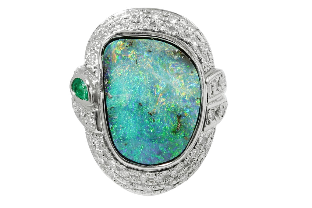 Boulder Opal Pt900ボルダーオパール ダイヤモンド エメラルドリング