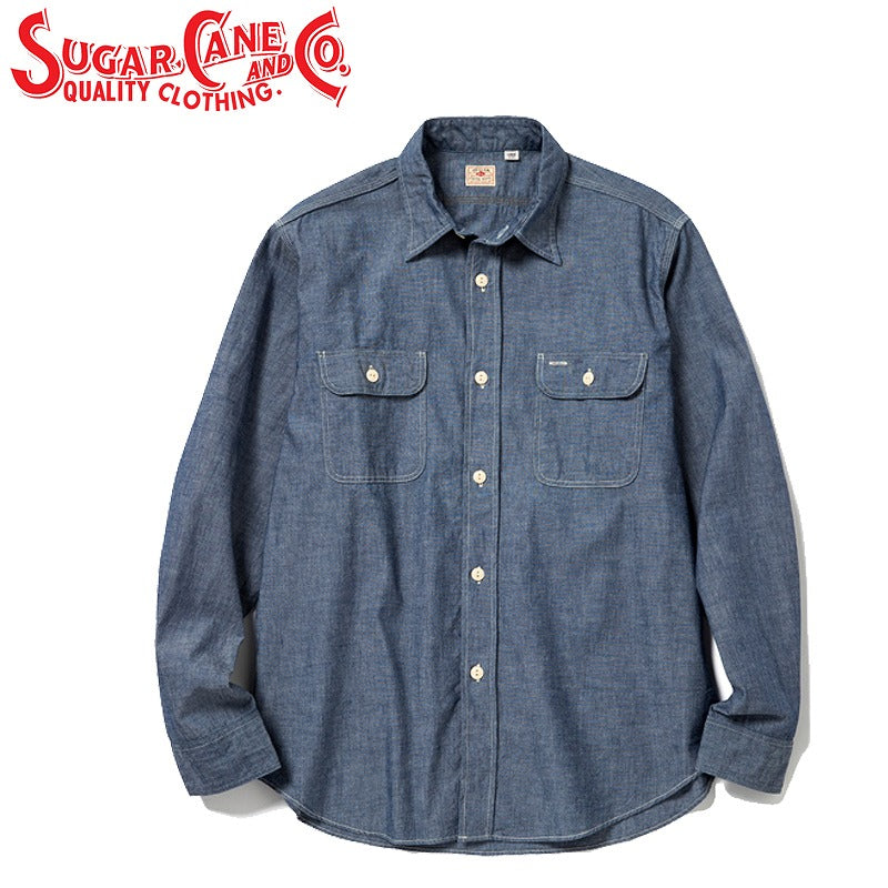 SC27850 / SUGAR CANE BLUE CHAMBRAY WORK SHIRT (LONG SLEEVE