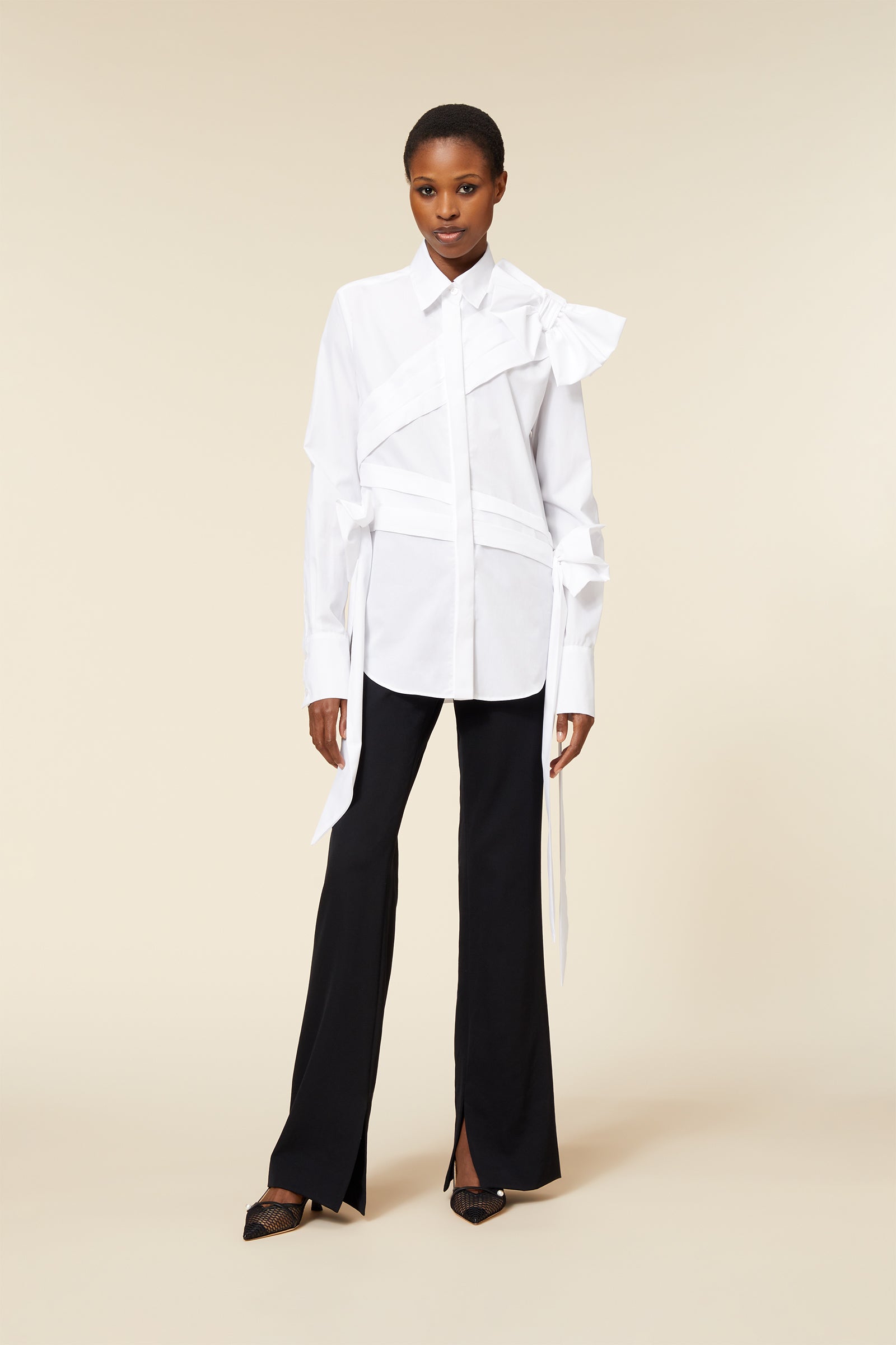 White Drape Bow Shirt | Designer Top By Viktor&Rolf