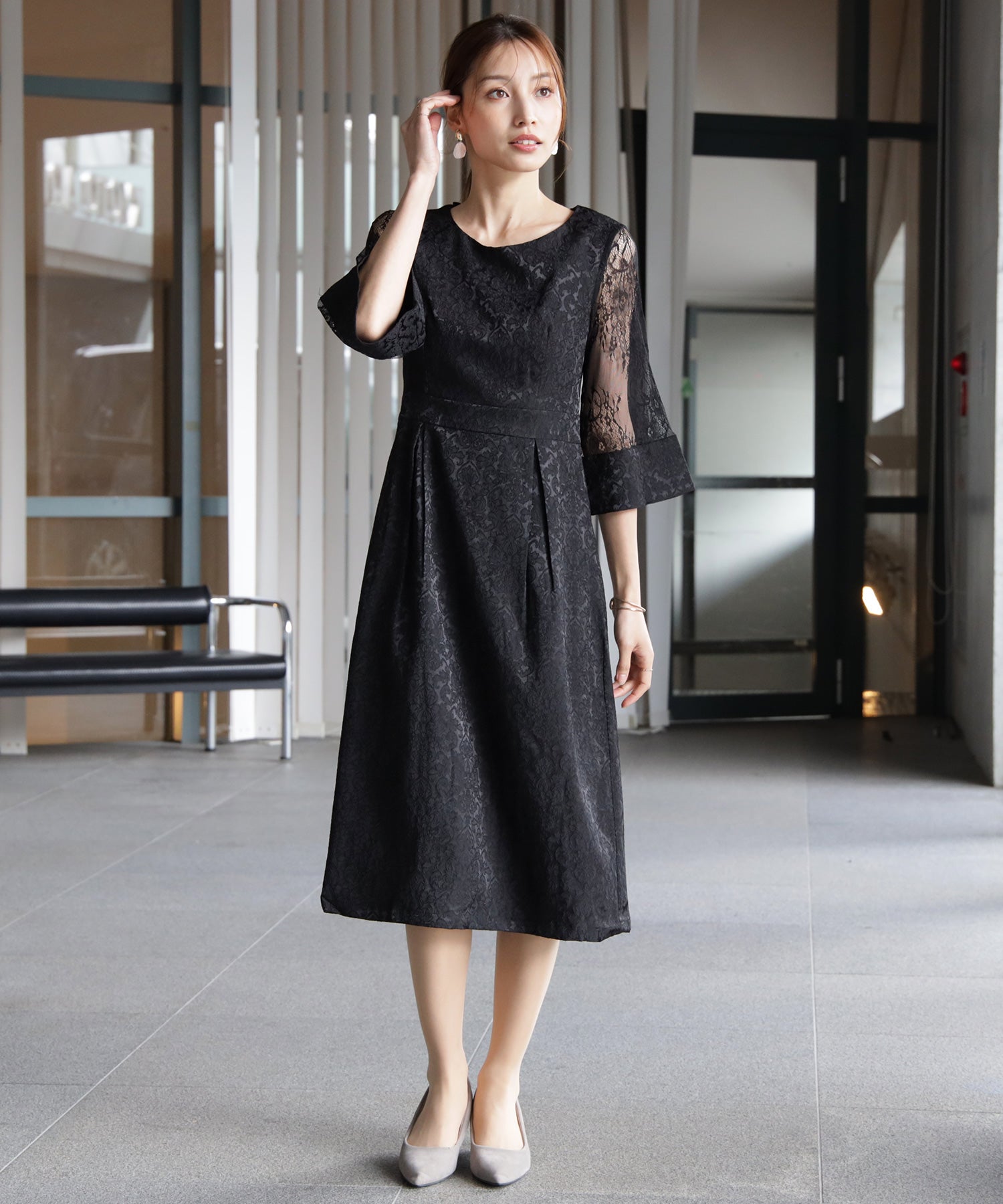 ダマスク柄ミモレ丈結婚式パーティードレスcy88330 – [公式]DRESS+