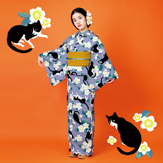復刻】またたびのお花とハチワレ猫さんの浴衣│フェリシモ猫部