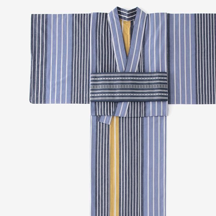 お仕立て別】伊勢木綿（20/20） 着物反物／染流し縞 芥子色（からしいろ）