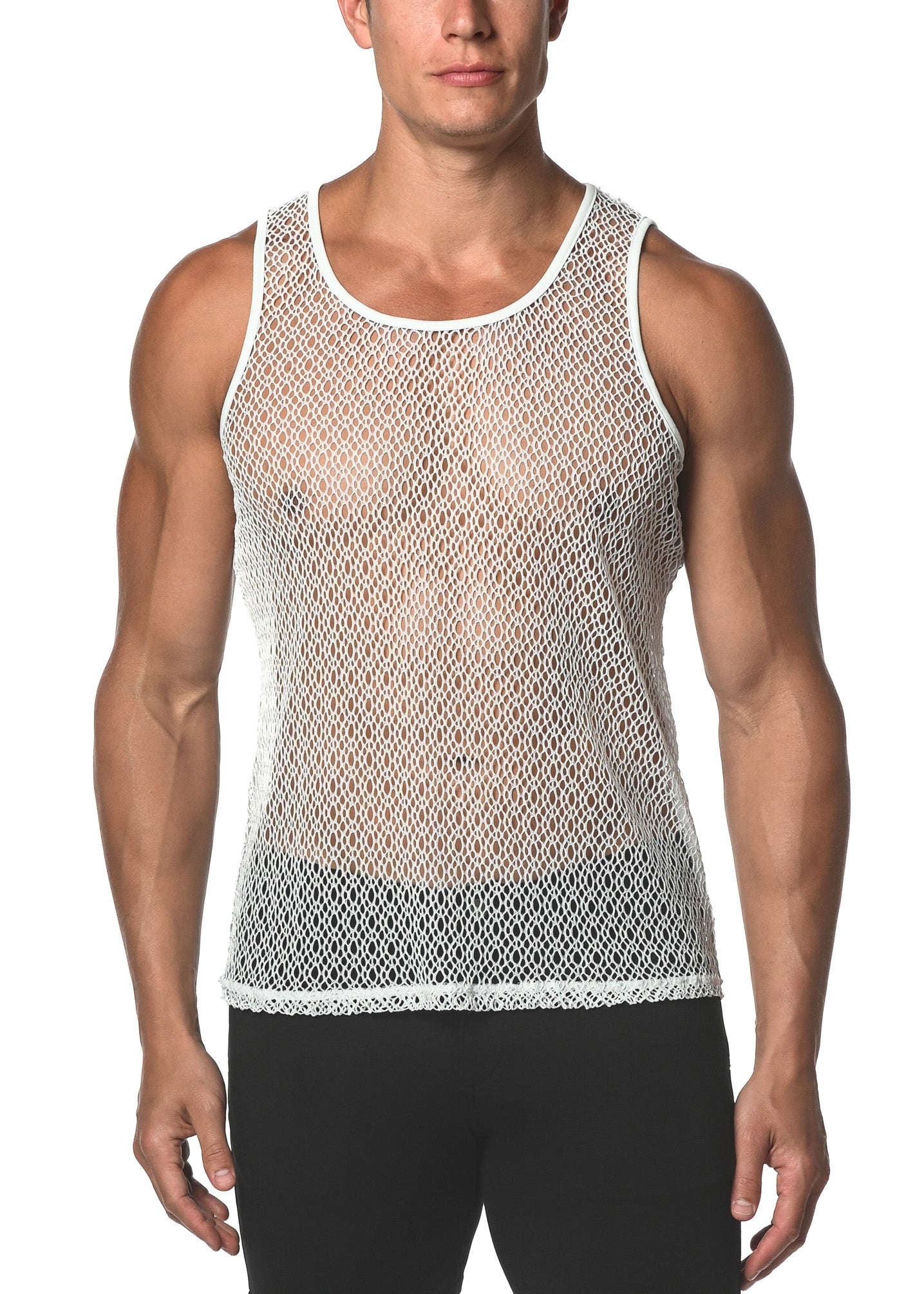 WHITE WEB STRETCH GOSSAMER LACE TANK TOP ST-25004