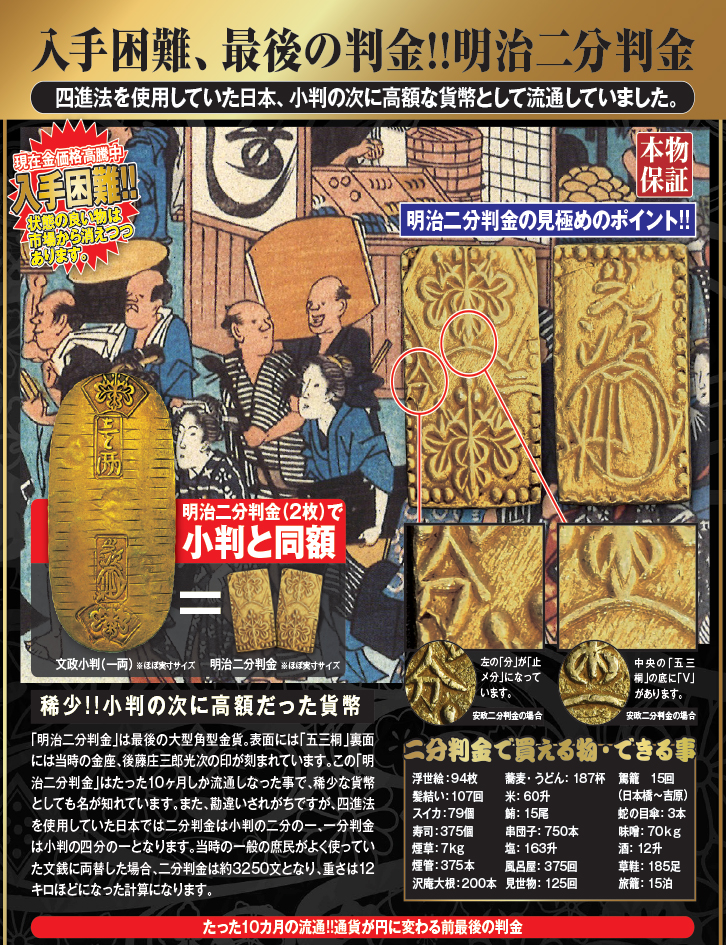 明治二分判金 （1枚） - 三宝堂オンラインショップ
