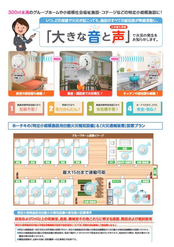 特定小規模施設用自動火災報知設備「MAI-SLAB-2RLYD」煙感知器（光電式