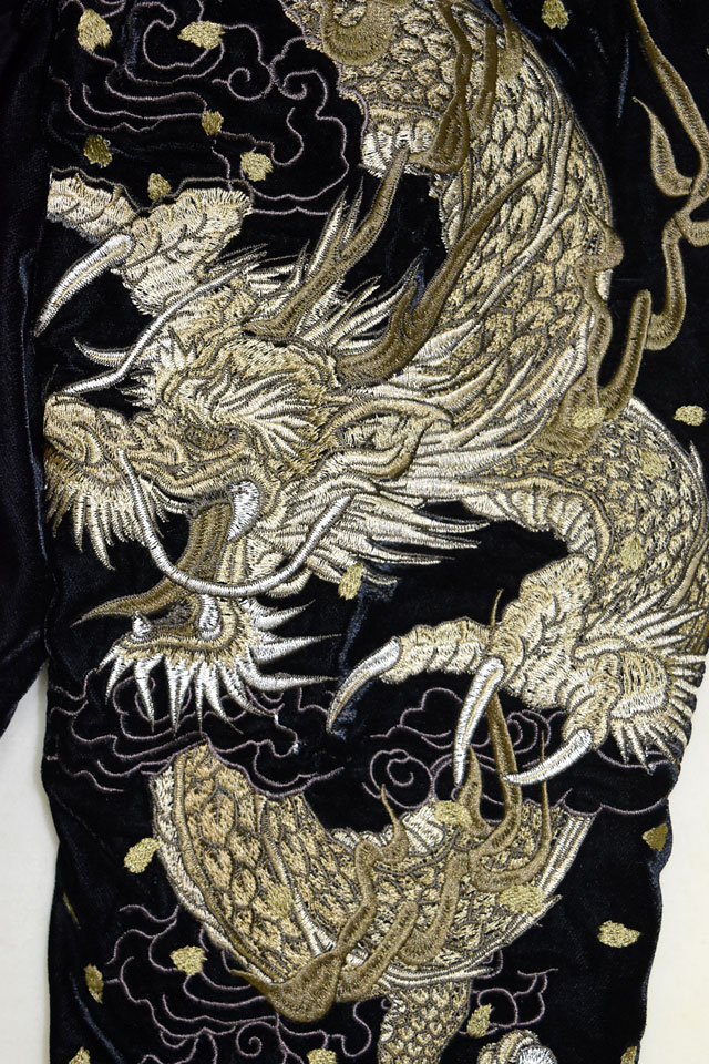 別珍スカジャン「龍」 朧 9053851 和柄 和風 おぼろ ベロア 刺繍