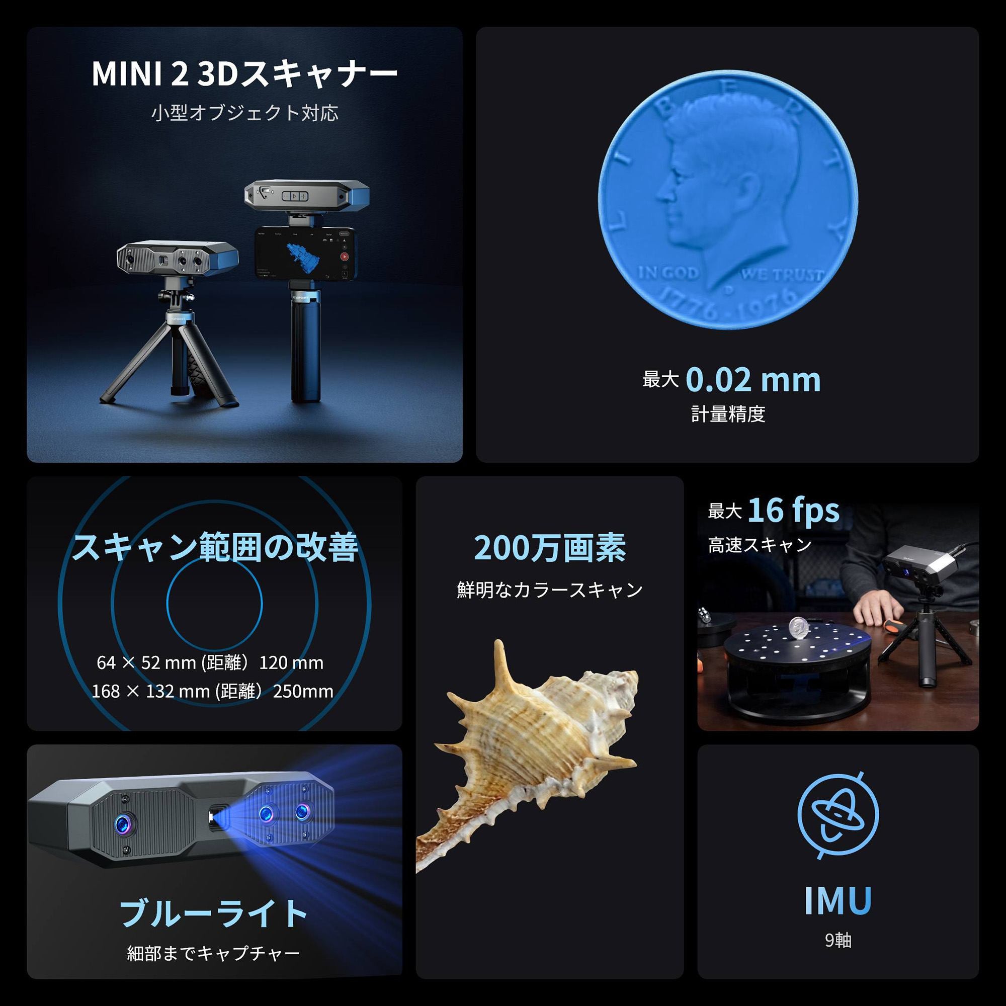 Revopoint MINI 2 3Dスキャナー | 高精度ブルーライト業務用