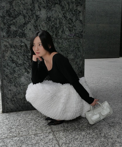 eimy istoire】ボリュームチュールフリルニットワンピース タグ付き
