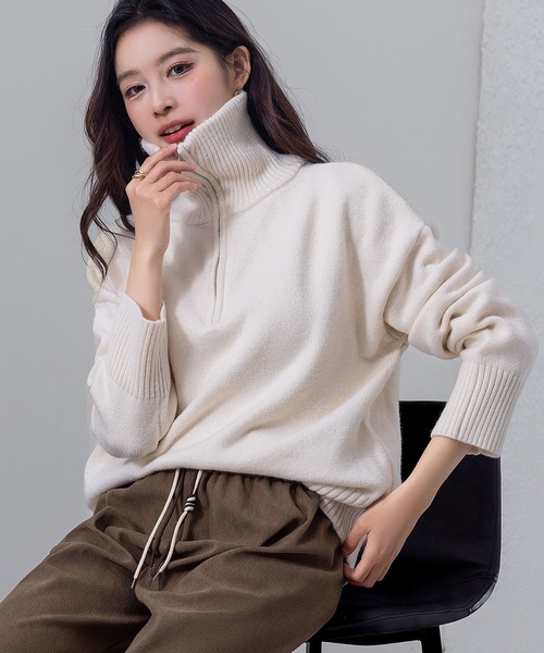 DAY CLOSET ニット セーター レディース 長袖2WAYハーフジップ