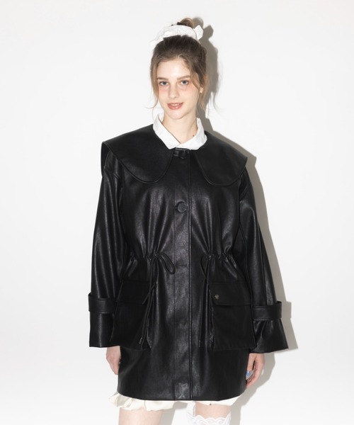 ジャケット ノーカラージャケット big collar vegan leather jacket