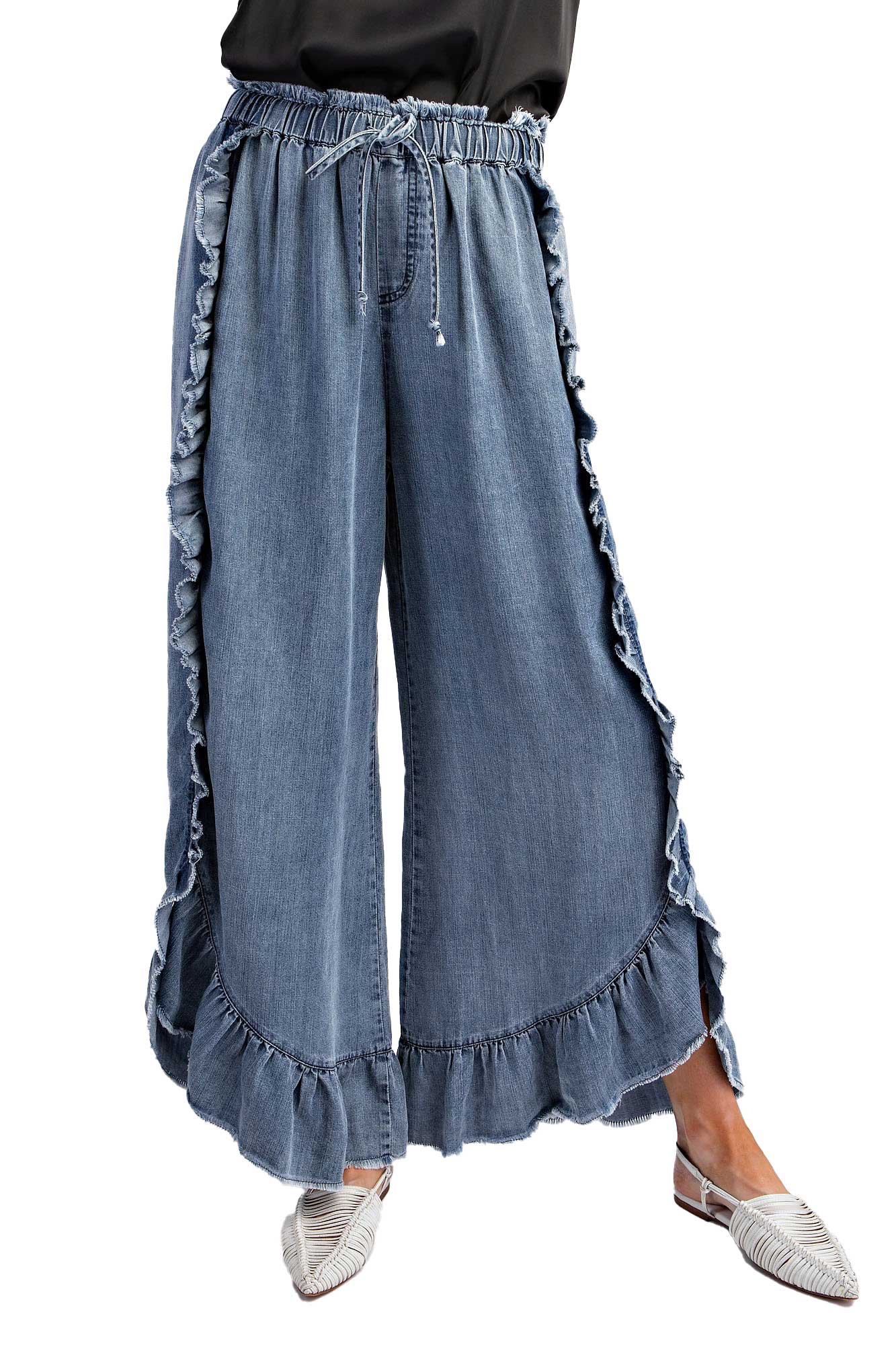 Easel Ruffle Denim Pants – Houser Shoes