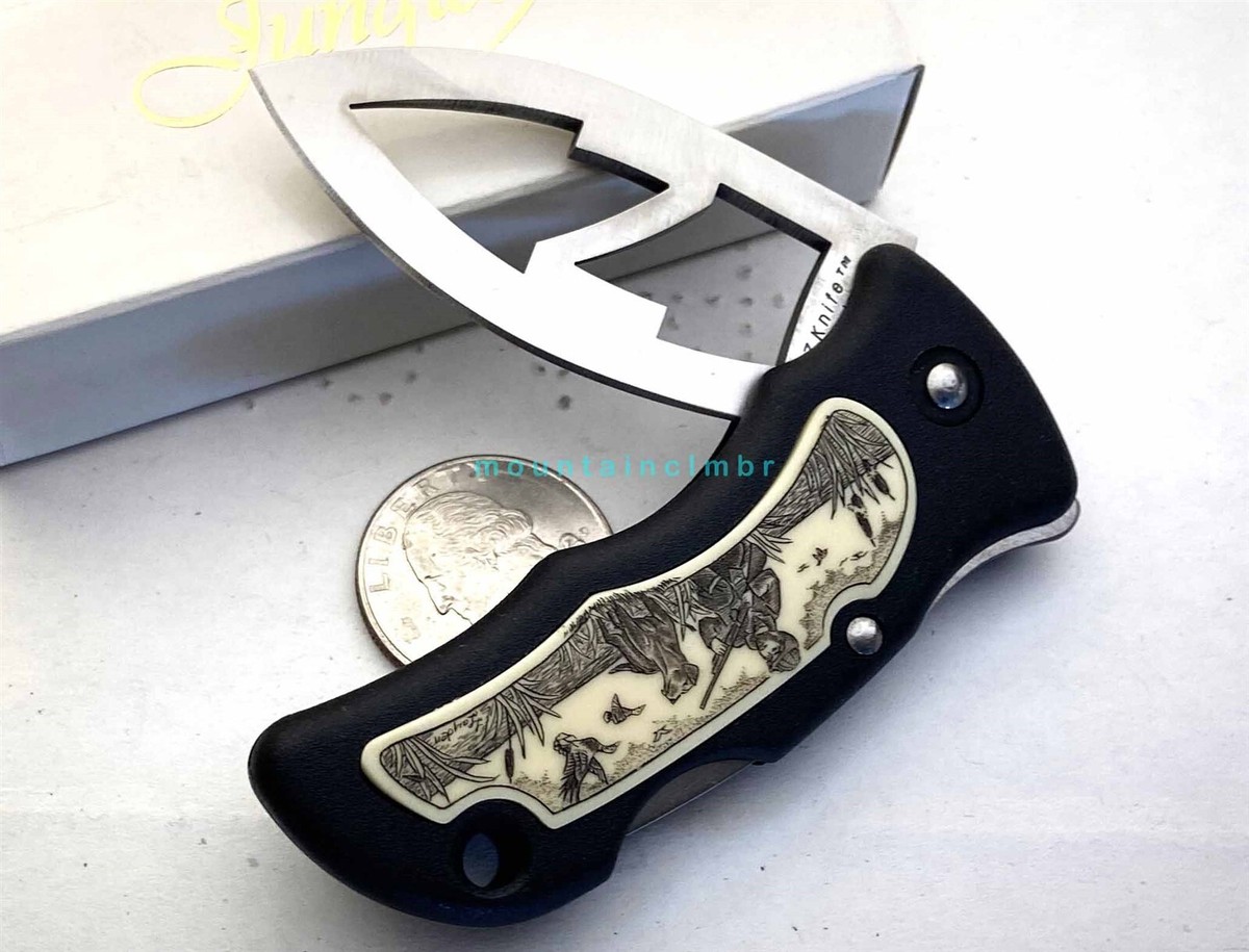 Junglee Seki Japan Z Compact Lockback AUS6 5.25/3 Scrimshaw Knife