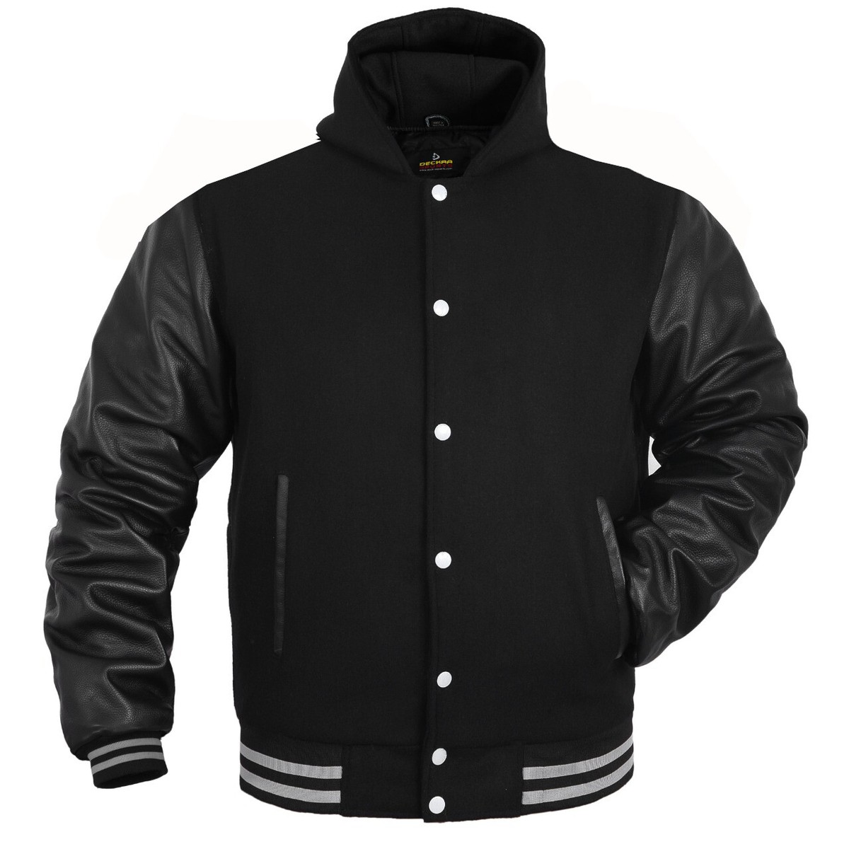 Mens Letterman Jacket with Hood Wool + Leather Varsity Baseball