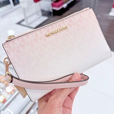 MICHAEL KORS JET SET TRAVEL DOUBLE ZIP WRISTLET WALLET MK LOGO