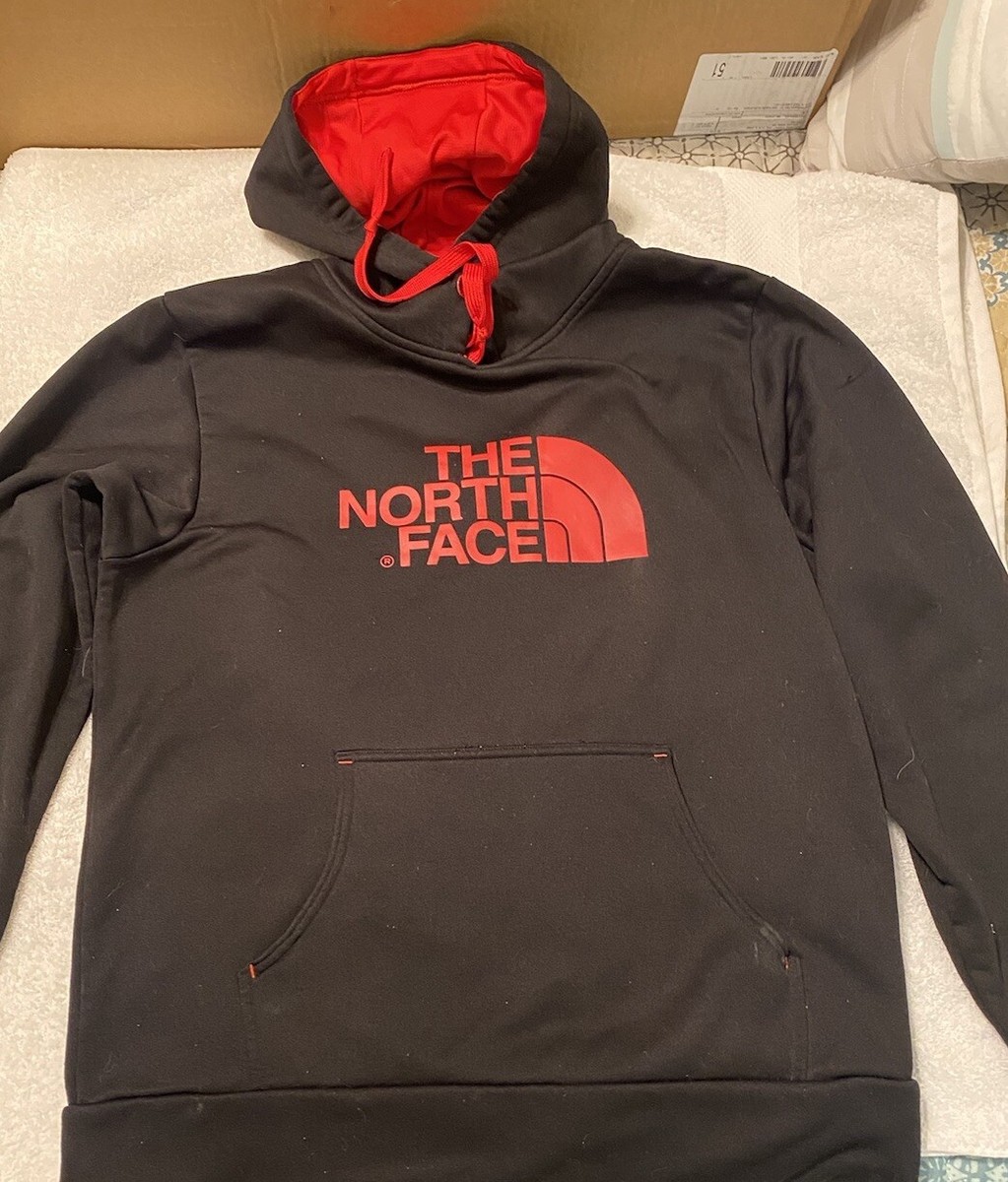 THE NORTH FACE Hoodie Mens S Black/Red Pullover Drawstring Black