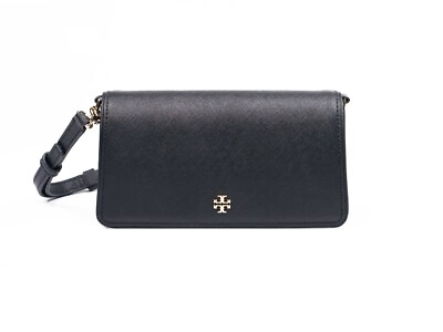 Tory Burch Emerson Black Saffiano Mini Crossbody Purse Bag Clutch