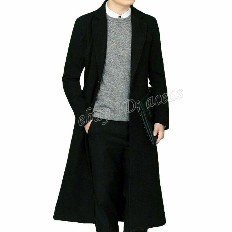 Men's Stand Collar Trench Coat Woolen Jacket Single Breasted