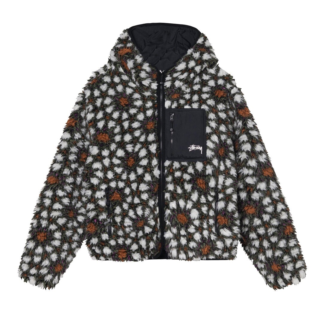 Stussy Pattern Sherpa Reversible Jacket Men's Size Large Natural