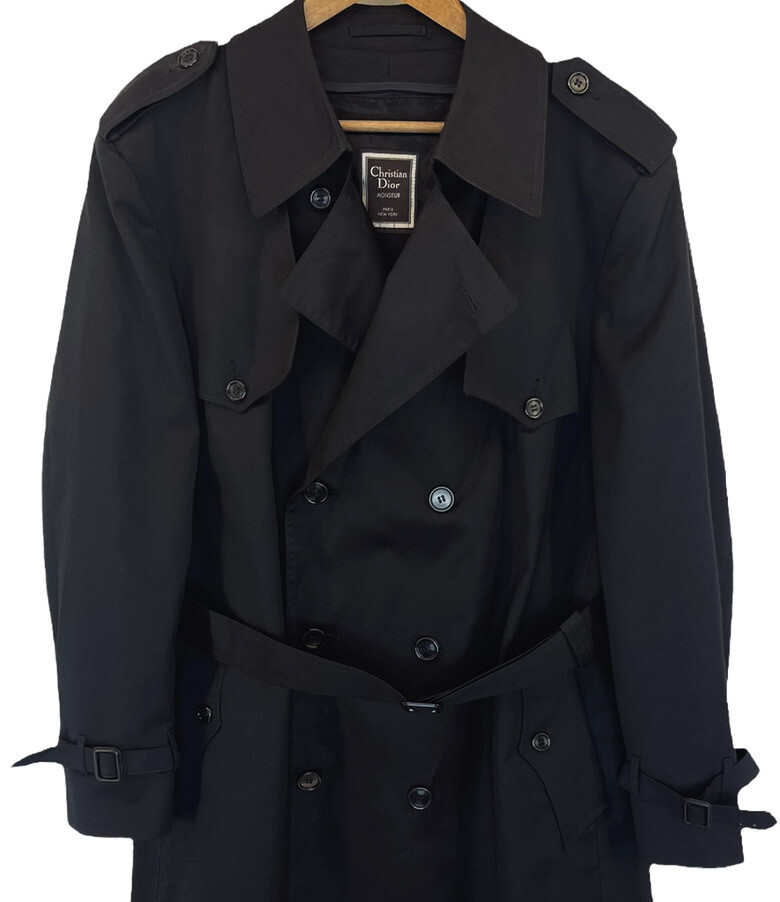 Christian Dior Monsieur Trench Coat Mens 44 Black Classic with Zip