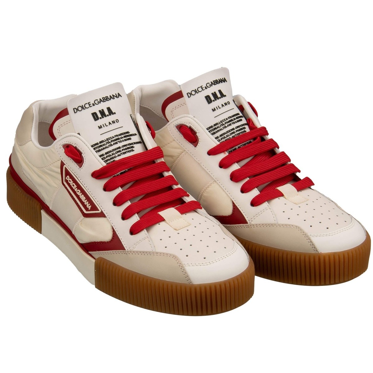 DOLCE & GABBANA Men Logo Low Top Sneaker Shoes NEW MIAMI Red Cream
