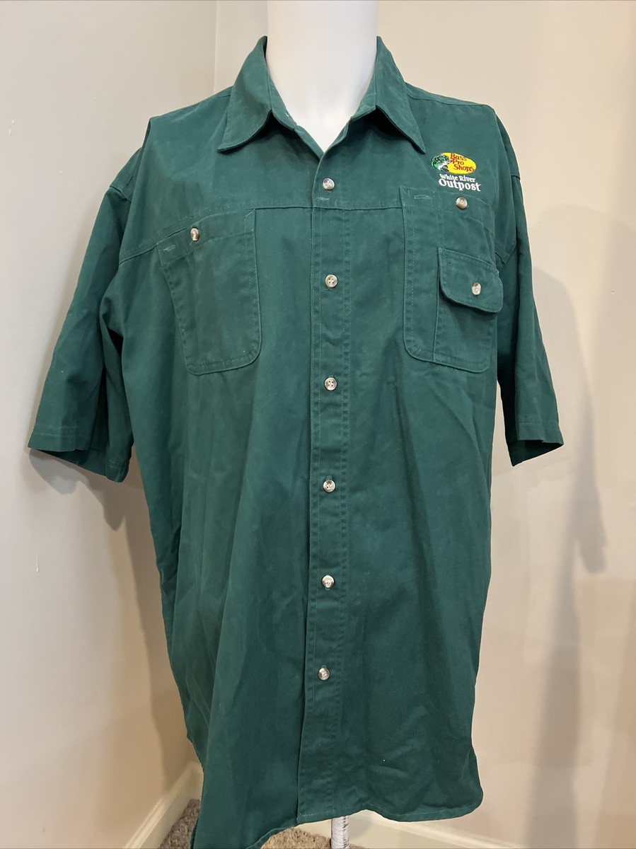 Bass Pro Shops Red Head Green Staff Button Down Shirt White River
