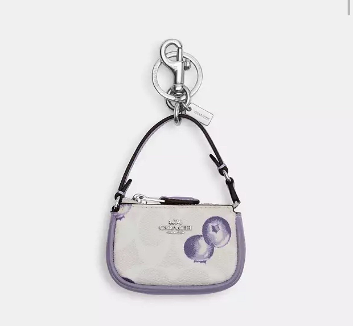 COACH Mini Nolita Bag Charm With Blueberry Print CR498🫐 Chalk