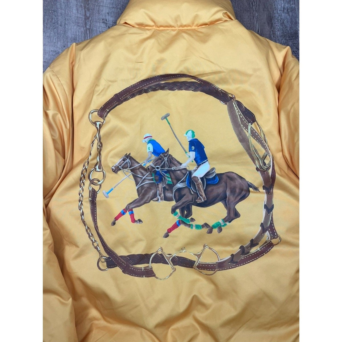 Polo Ralph Lauren Equestrian Down Puffer Jacket Yellow Embroidered