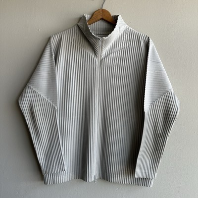 Issey Miyake Homme Plisse Grey Pleated Dual Zip Men's Jacket Size