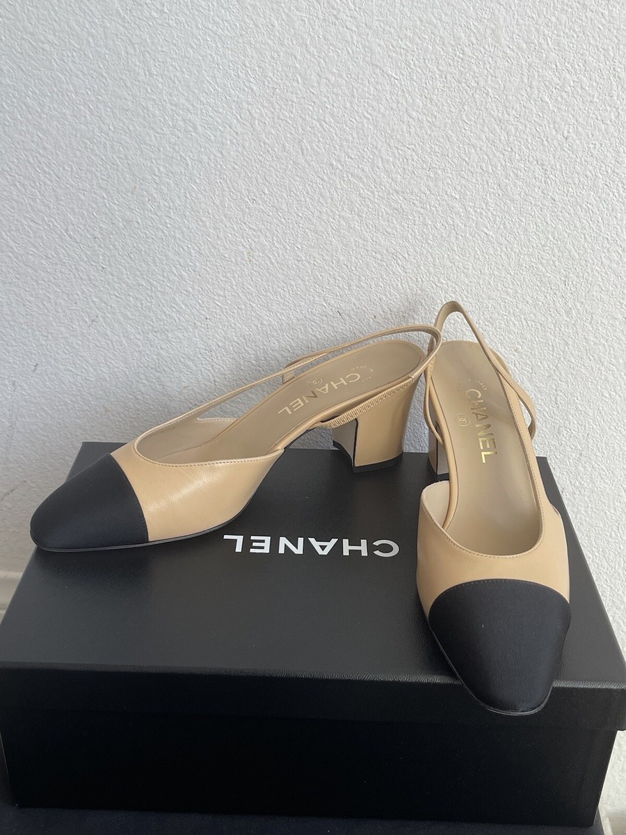 NEW CHANEL Goatskin Grosgrain Cap Toe CC Slingback Pumps** CHOOSE