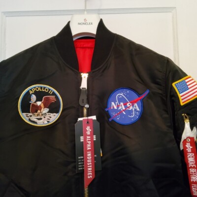 ALPHA INDUSTRIES MA-1 NASA APOLLO FLIGHT JACKET BLACK NYLON
