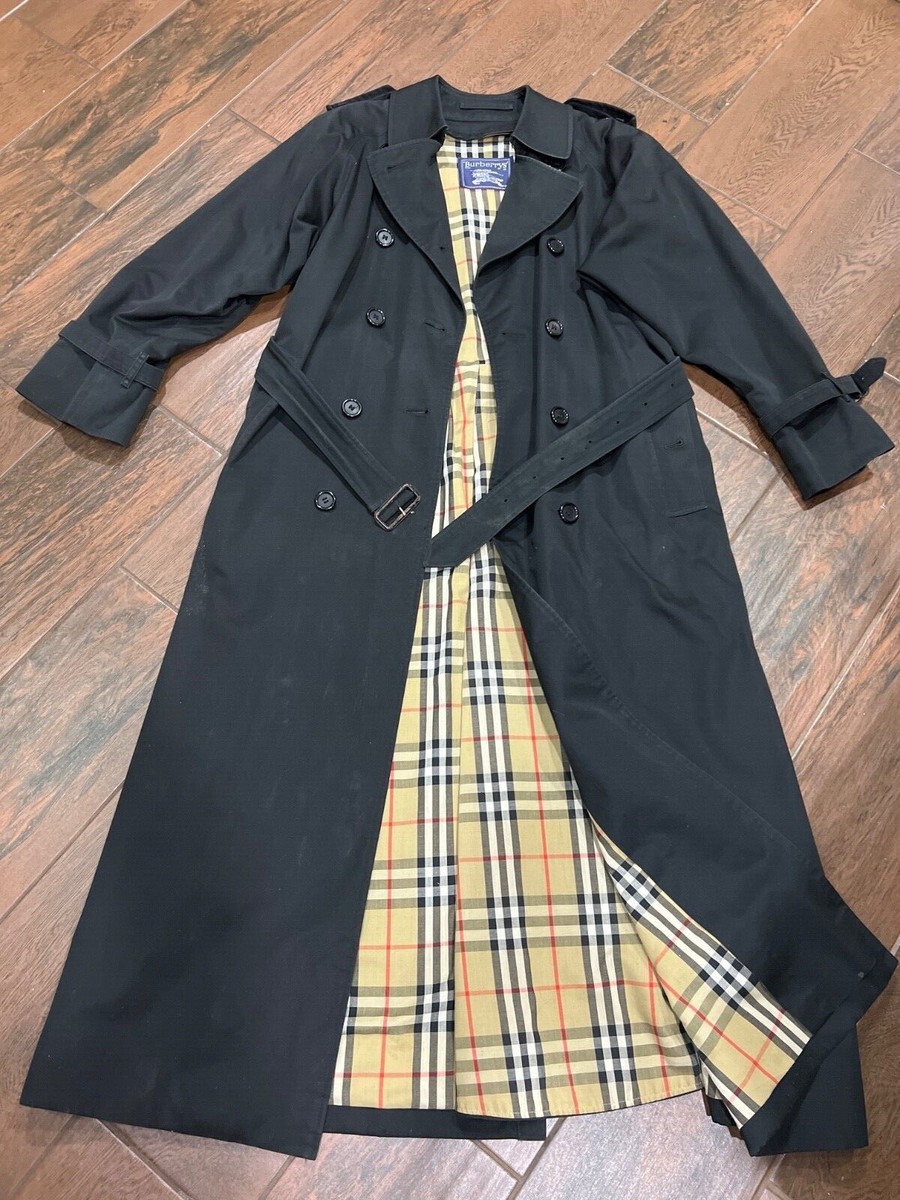 Burberry Vintage Trench Coat Black with Liner Nova Check Size 4
