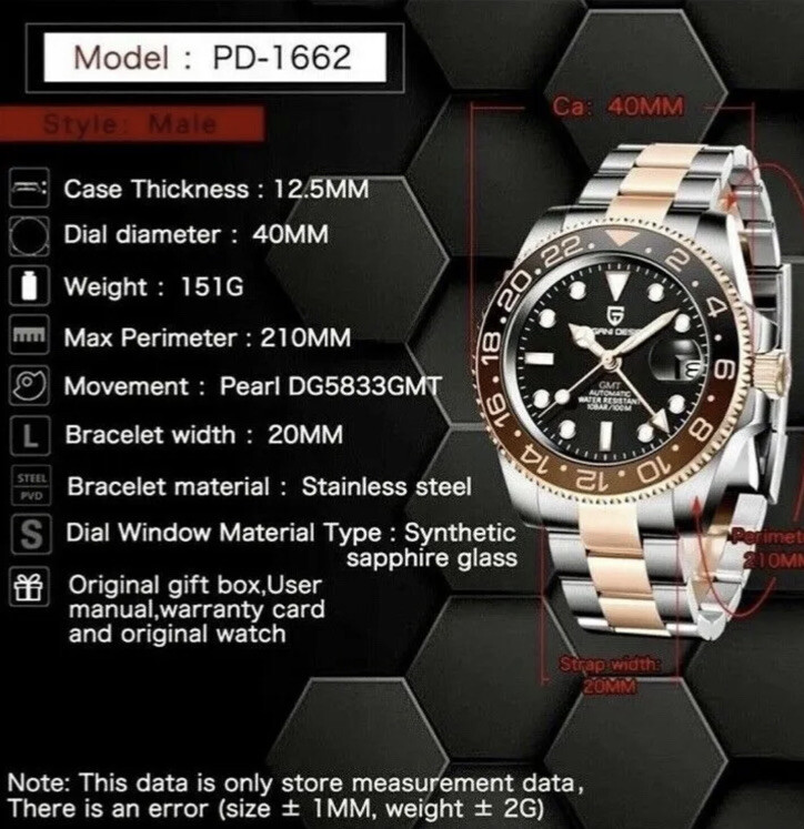 Pagani Design PD-1662 v2 GMT Stainless Steel/Rose Gold “Root Beer