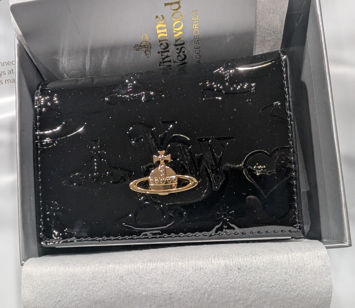Vivienne Westwood Tri-fold Wallet Black Enamel Orb Outlet MINT