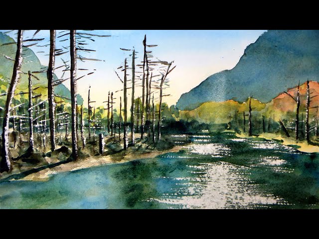 晩秋の上高地 岳沢湿原（透明水彩風景画）Kamikochi in autumn