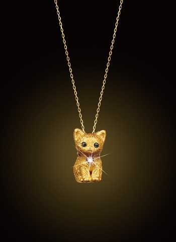 純金の子猫＞ダイヤモンド入り24金製宝飾ペンダント：I・E・I