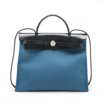 エルメス エールバッグジップPM トワルオフィシエxレザー ブルー