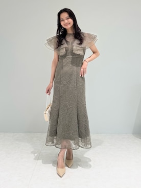 LEJA】フリル半袖シアーレース花柄刺繍ウエストマークマーメイド