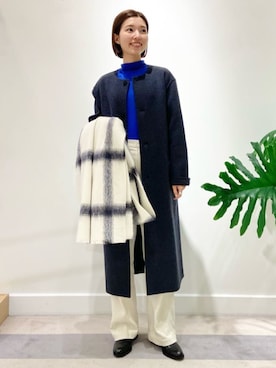 ダブルフェイス クルーネックロングコートを使った人気ファッション