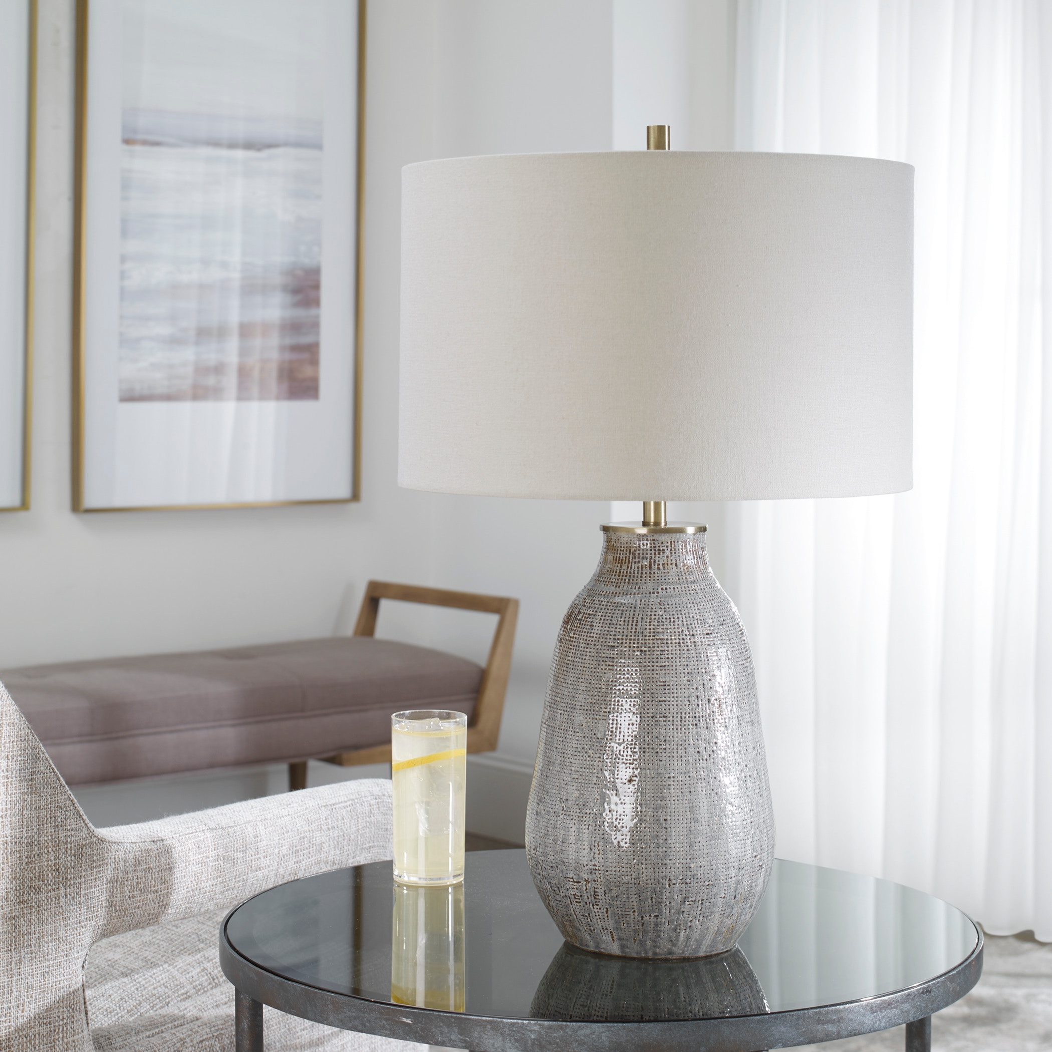 Uttermost Table and Floor Lamps Monacan Gray Textured Table Lamp