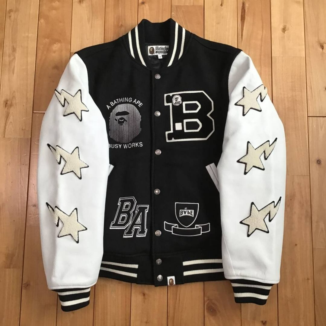 A BATHING APE - BAPE STA 袖レザー スタジャン black a bathing apeの