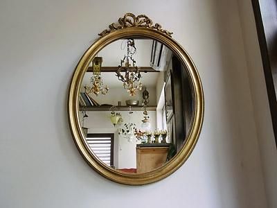 アンティーク家具・ヴィンテージ家具｜ゴールド オーバル壁掛けミラー
