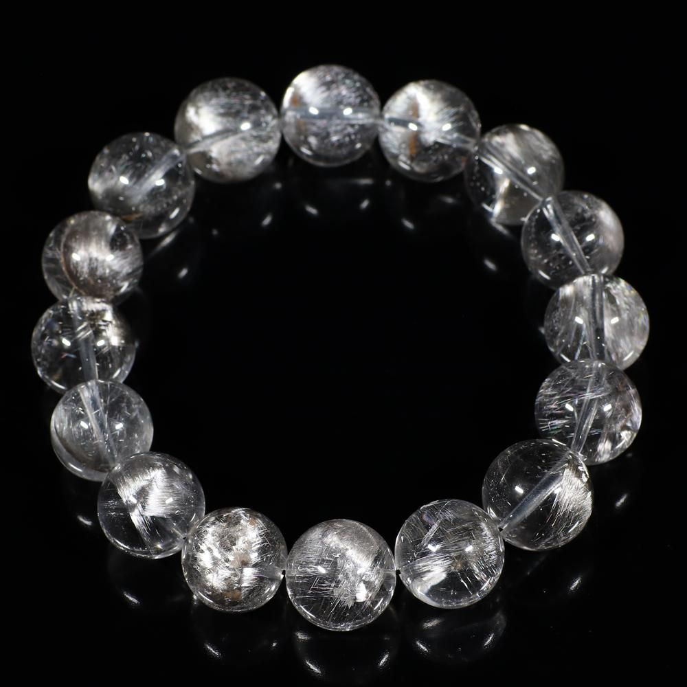 高品質+/白銀クリアタイプ】プラチナルチルクォーツ 13mm～13.5mm玉