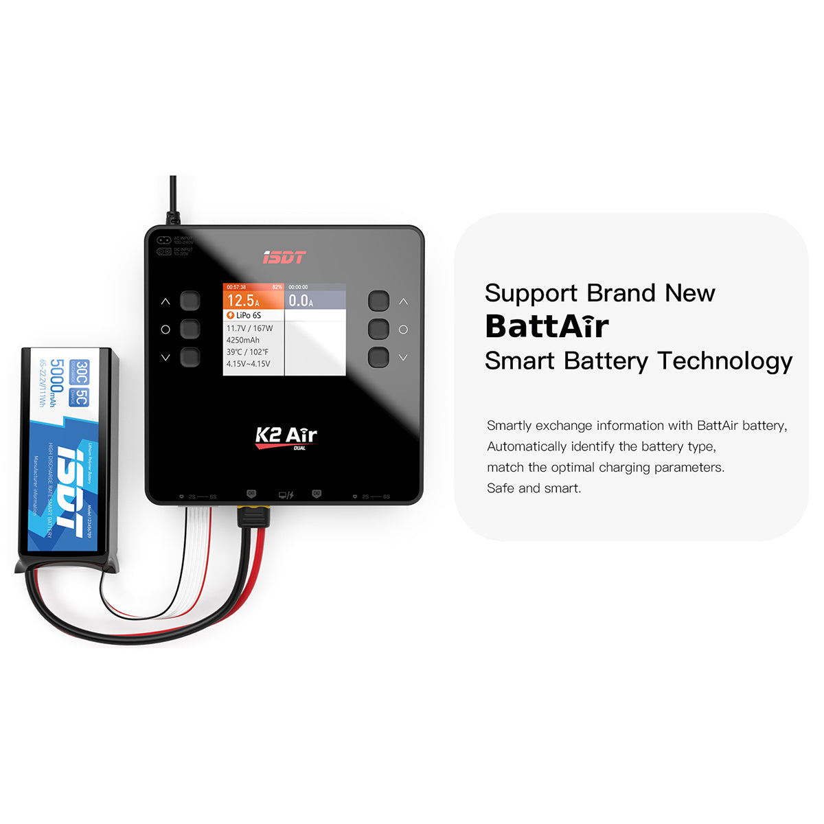 K2 Air BluetoothリモートコントロールLipo充電器、AC/DC 200W/500WX2