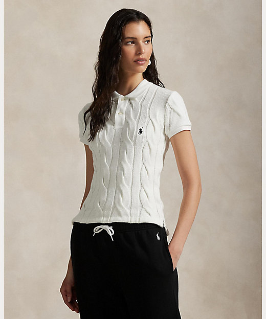 Polo ケーブル編みポロシャツ M ホワイト RALPH LAUREN｜ケーブル