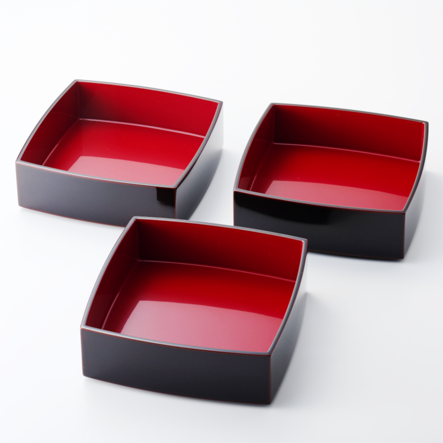 胴張三段重箱 溜内朱 5.5寸 木製 漆塗りお重箱 漆器の井助