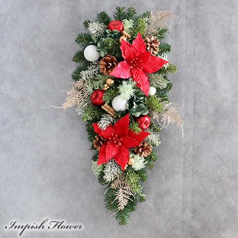 クリスマススワッグ 造花 壁掛け 豪華 ポインセチア 赤 クリスマス