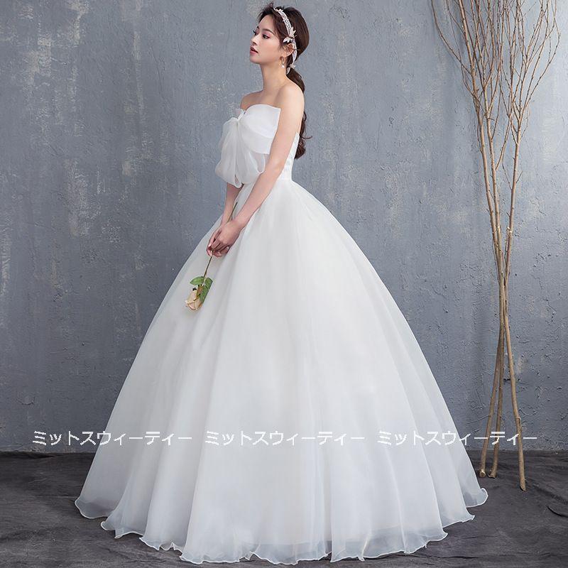 ウエディングドレス リボン 結婚式 二次会 花嫁 プリンセスライン